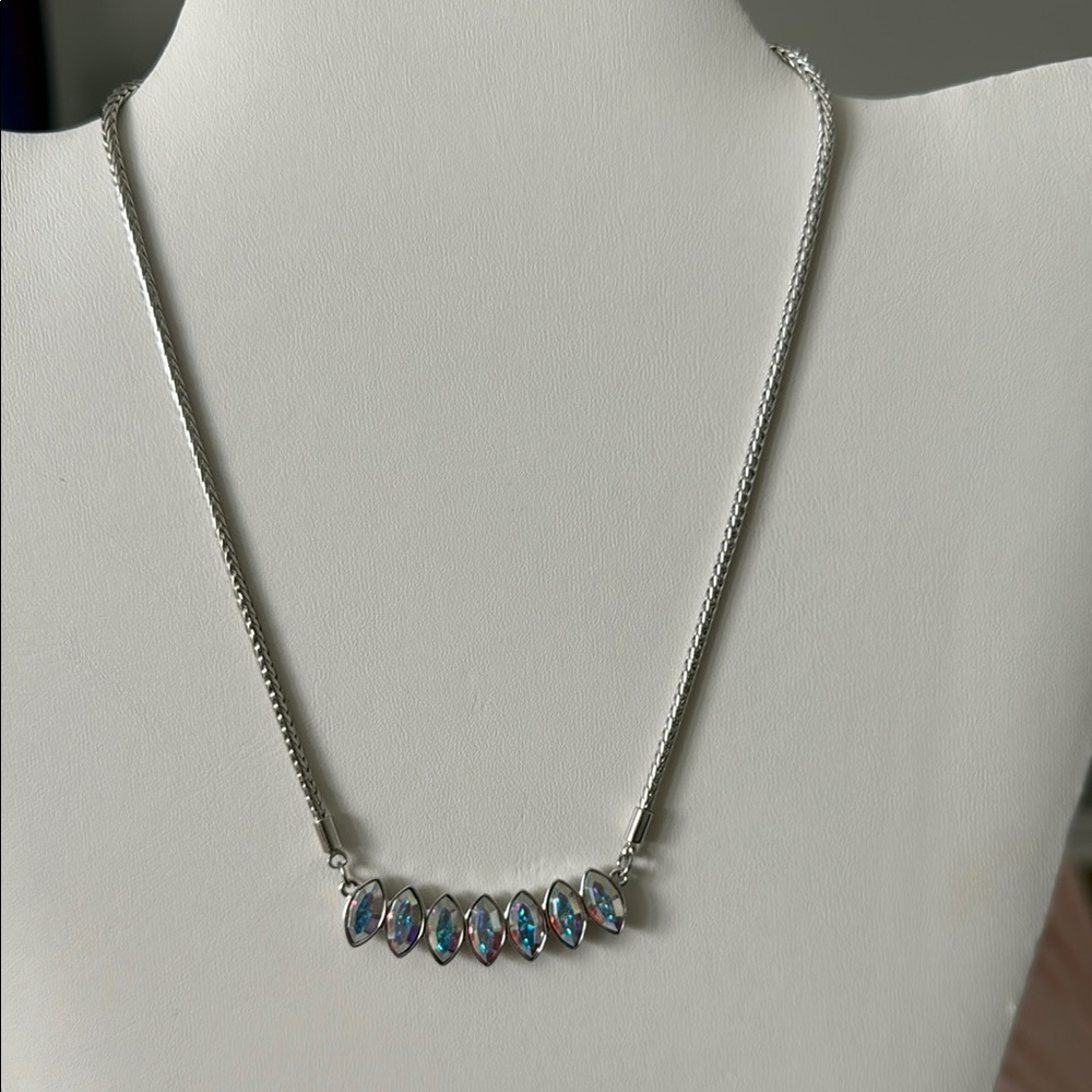 Touchstone Crystal Marquis Necklace – Rhodium-Plated w/ Aurora Borealis Crystals